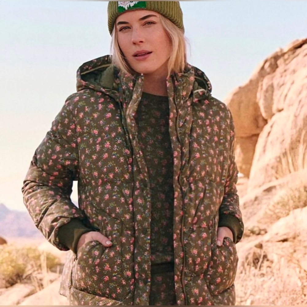 THE GREAT x L.L. BEAN Green Floral Down Polar Puffer Jacket , Collab size large